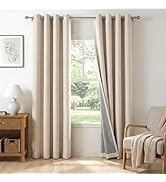 100% Blackout Shield Linen Blackout Curtains for Bedroom 84 Inches Long, Oatmeal Grommet Curtains...
