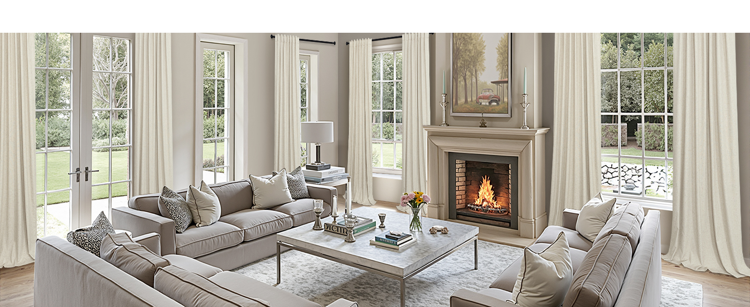 Beige Linen Blackout Curtains for Living Room