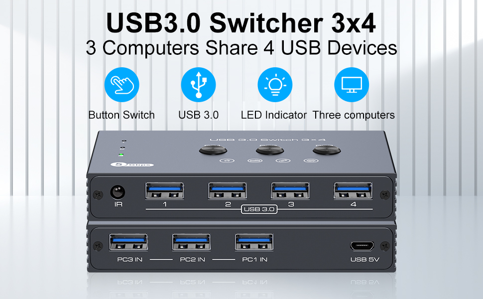 USB3.0 Switcher 3x4 3 Computers Share4 USB Devices