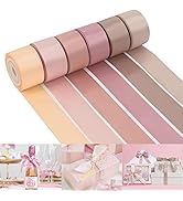 HUIHUANG Dusty Rose Wedding Ribbon Double-Faced Satin Ribbon Assortment 1" Wide Rose Pink Silk Ri...