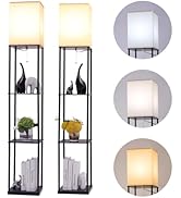 Gupuzm Floor Lamp with Shelves, Modern Square Standing Lamp with 3 Color Temperature Bulb, Corner...