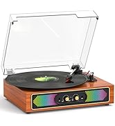 Bluetooth Record Player with RGB Lights, 3-Speed Belt-Drive Turntable with Built-in Stereo Speake...