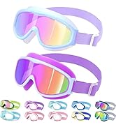 Vvinca Kids Goggles with Comfort Fabric Strap, Kids Swim Goggles Wide View Anti-Fog/UV No Leaking...