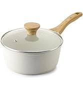 SENSARTE White Ceramic Nonstick Saucepan with Lid 1.5 Quarts, Small Cooking Pot with Stay Cool Ha...