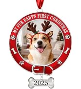 PAIVSUN My First Christmas Dog Photo Ornament 2025, Metal Pet's 1st Xmas Photo Frame Ornaments, P...