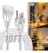 3 Prong Clear Extension Cord - 10 FT Male to Female Invisible Indoor Power Cable, UL-Certified, 3...
