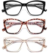 PUBOWT Oversized Reading Glasses Women Cat Eye Blue Light Computer Reader Stylish Unbreakable Fas...