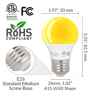 simba lighting led bug light a15 e26 medium screw base yellow orange amber 2000k bulb dimensions