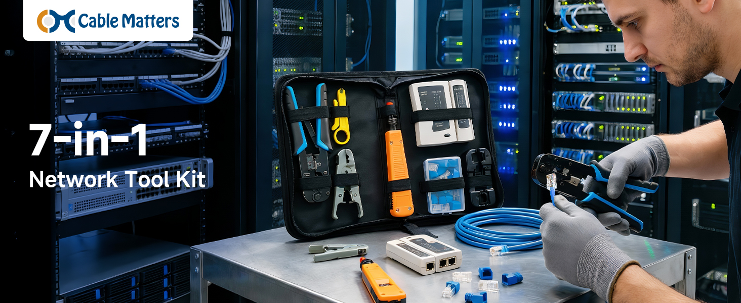 Cable Matters 7-in-1 Network Tool Kit with RJ45 Ethernet Crimping Tool, Punch Down Device