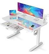 Claiks Glass Standing Desk with Drawers, 48×24 Inch Adjustable Stand Up Desk, Quick Install Home ...