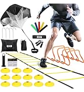 GHB Agility Ladder,Football Training Equipment Set,4 Agility Hurdles, 20 feet12 Rungs Speed Ladde...