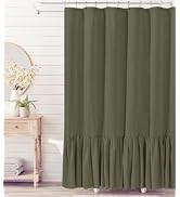 Felisa Olive Green Farmhouse Shower Curtain with A Ruffle Hem, Linen Blend Shower Curtain for Bat...