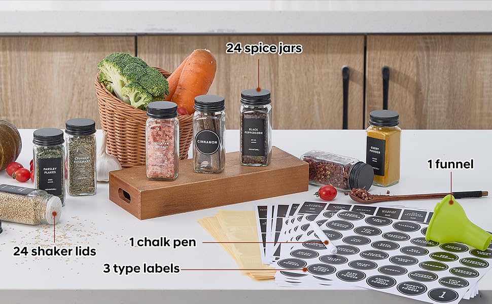 spice jars with label