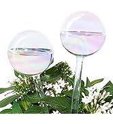 [2 PCS] Light Iridescent Rainbow Gradient Color Clear Glass Self-Watering System Spikes, Aqua Glo...
