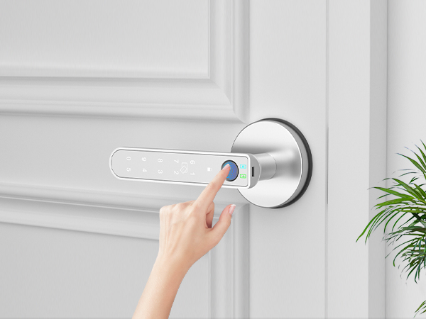 Interior keypad door knob Fingerprint Unlock Silver