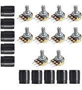 Yetaida 10Pcs WH148 Potentiometer 500K Ohm with Black Knob Cover Cap, 3-Pin 15mm Variable Resisto...