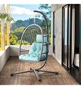 LEVELEVE Egg Chair with Stand,Patio Rattan Wicker Hanging Swing Egg Chair Hammock Chair for Bedro...