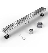 Shower Drain Stainless Steel for Bathroom: Brushed Nickel Linear Shower Drain 24 Inch with Remova...