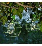 2 Pack Solar Lanterns Outdoor Hanging Lights, Metal Solar Lantern Outdoor Waterproof Auto On/Off ...
