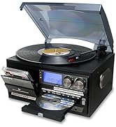 LoopTone Vinyl Record Player 10 in 1 3 Speed Bluetooth Vintage Turntable CD Cassette Player AM/FM...