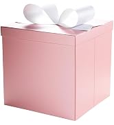 LaRibbons Large Gift Boxes with Lids, 10x10x10 Inches Pink Square Foldable Gift Boxes for Birthda...
