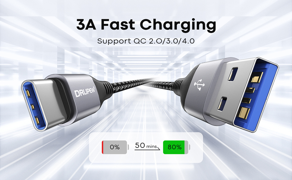3A usb c cable fast charging support QC.2.0/3.0/4.0 charge your phone to 80% in 50min