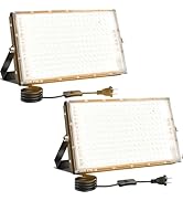 CREATESTAR 2 Pack 150W LED Flood Light, 15000lm 3000K Warm White Plug in Flood Light, Outdoor Ind...