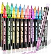 24 Colors Outline Glitter Markers, Double Line Shimmer Marker Pens for Christmas Greeting Cards, ...