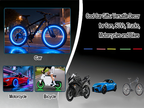These luminous tire valve caps seamlessly fit cars, SUVs, trucks, motorcycles, and bicycles