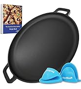 StarBlue 16 Inch Cast Iron Pizza Pan Round Griddle with FREE Silicone Handles and 30 Recipes Eboo...