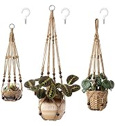 Mkono 3 Pack Macrame Plant Hangers Indoor Different Size Hanging Planter Basket Flower Pot Holder...