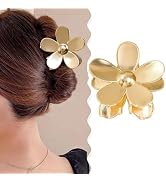 Gold Flower Hair Claw Clips for Women, Medium Non-Slip Flower Shaped Hair Clips, Elegant Metal Ha...