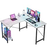 DUMOS L Shaped Desk, Computer Gaming Desks Corner Office Table with CPU Shelf for Home Study Writ...