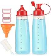 Ondiomn Condiment Squeeze Bottle Wide Mouth, 2 Pack 550ml Clear Squeeze Bottles for Condiments, P...