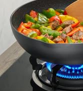 BEZIA Nonstick Wok Pan with Lid, 12 Inches Wok and Stir Fry Pan, Non Stick Wok with Flat Bottom a...