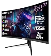 ZER-LON 34 inch Ultrawide Curved Gaming Monitor, 21:9 WQHD 3440×1440 165Hz Computer Monitors, 150...