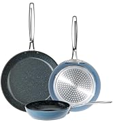 Nuwave 3-Piece 8”, 10”, 12” Forged Lightweight Frying Pan Set, G10 Healthy Duralon Blue Ceramic U...