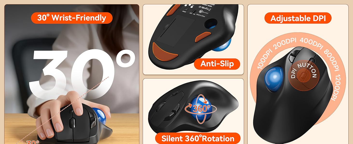 Ergonomic Wireless Trackball Mouse