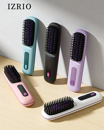 Straightener brush available in black, white, blue, purple and pink