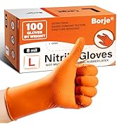 Borje Orange 8 Mil Nitrile Disposable Gloves, Heavy-Duty Mechanic Gloves, 100 Count, Large, Latex...