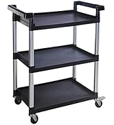 MaxWorks 80774 3-Shelf Utility Plastic Cart with Wheels-225 Lbs Maximum Capacity , Black