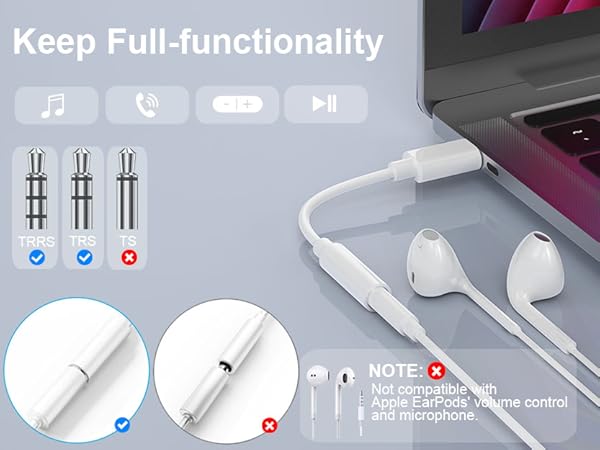 USB C to 3.5mm Headphone Jack Adapter USB C to Aux Audio Dongle Cable Cord