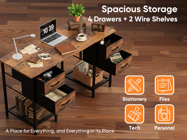  47 55 inch desk with 4 drawers 2 shelves