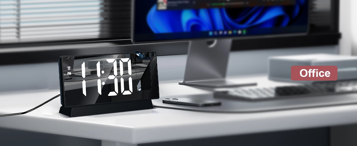 Projection Alarm Clock, 7.8&amp;amp;#34; Mirror Digital Clock