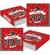 50 Pack Graduation Napkins Class of 2026 Decorations, 6.5 X 6.5 Inches Red Grad Napkins, Classic ...