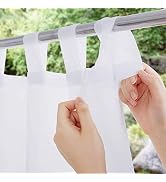 NICETOWN 2 Panels White Sheer Outdoor Curtains for Patio Waterproof, Detachable Sticky Tab Top El...