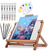 Falling in Art Easel Set Adjustable Table Easel Starter Kit with Acrylic Painting Tubes, Canvas P...