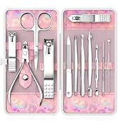 ZIZZON Nail Clippers Kit Manicure Pedicure Set with Holographic Case(Pink) | 12-Piece Set with Th...