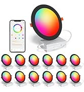 Black Smart Recessed Lighting 6 Inch RGBCW Color Changing 16W LED Downlight with Junction Box,135...
