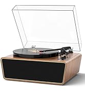 MANGOSTAN Vintage Bluetooth Record Player, 3-Speed Turntable with Dual Bass &amp; Treble Speakers, US...